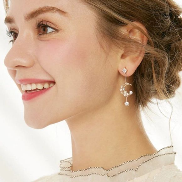 Moon and Star Dangle Earrings - Picture 6 of 11